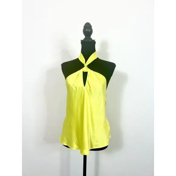 Rails Kimia Tank Top in Chartreuse Large Satin Halter Sleeveless Keyhole Silk
